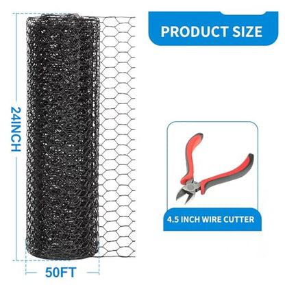 1/2 Inch Black Wire Mesh Roll - 24'' x 50' Chicken Wire Fence, 20 Gauge Hardware Cloth Poultry Netting for Garden/Animal Barrier/Rabbit/Floral/Chicken Coop/DIY Projects - size: 20 Gauge-1/2 Inch-24'' x 50'