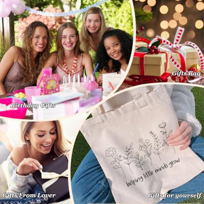 Canvas Tote Bags Teacher Appreciation Gifts Aesthetic Travel Beach Bag Cute Reusable Grocery Shopping Bag - color: 11 Helping Little Minds Grow