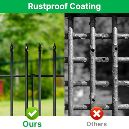 Thealyn 42" H x 12.5 Ft Metal Garden Fence with Gate, 5 Panels - color: Black, size: 42″ H x 12.5 ft (4 Panels + 1 Gate)