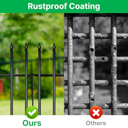 Thealyn 42" H x 12.5Ft Metal Garden Fence, Animal Barrier, 5 Panels - color: Black, size: 42″ H x 12.5 ft (5 Panels)