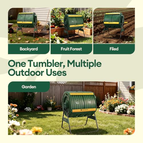 MAYGROVE Outdoor Compost Bin 53 Gallon Dual Chamber Composting Tumbler - color: Green, size: 53 Gallon