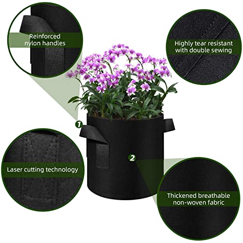 75 Pack 7 Gallon Plant Grow Bags Bulk, Thickened Nonwoven Fabric Pots with Handles, Black Vegetable Planter Bags Containers, Cloth Planters for Garden Vegetable/Flower/Plant/Fruits Outdoor - size: 7 Gallon