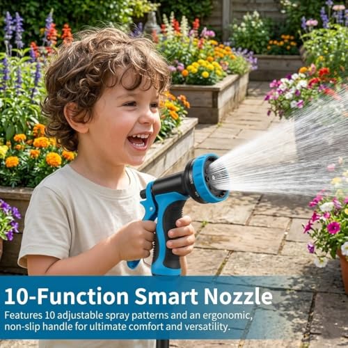 25FT Water Hose,Non Kinking Stainless Steel Hose, Kink Free Flexible 50 Foot Metal Hose for Outside Yard Backyard Lawn, Burst Proof with 10-Pattern Nozzle - size: 25FT