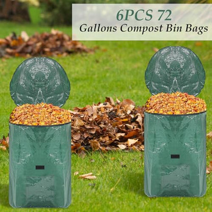 Berlune 6 Pcs Reusable Yard Waste Bags with Lid and Handles, 72 Gallon