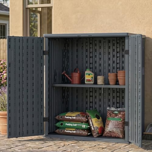 EHHLY Heavy Duty Small Storage Cabinet Outdoor Weatherproof, 14 Cuft Garage Storage Cabinet with 2 Adjustable Shelves, Lockable Kitchen Pantry Closer Organizer, 31Wx23Lx34H, Sage Grey - color: Sage Grey, size: 14 Cuft