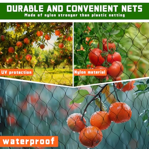 Black Bird Netting for Garden Protection Reusable Heavy Duty Garden Mesh Net Fruit Tree Netting Pest Barrier Bird Fence Protect Fruit Trees Vegetable with Ties and Staples (7' x 100')
