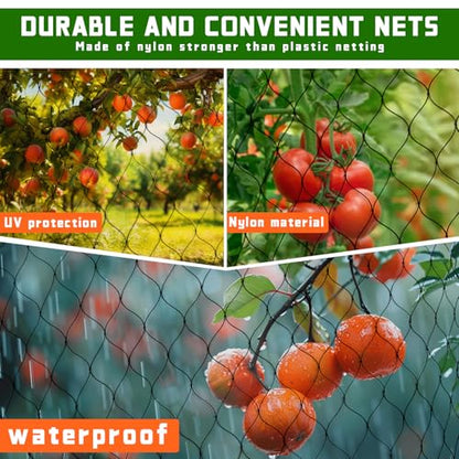 Black Bird Netting for Garden Protection Reusable Heavy Duty Garden Mesh Net Fruit Tree Netting Pest Barrier Bird Fence Protect Fruit Trees Vegetable with Ties and Staples (7' x 100')