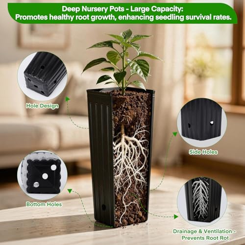 50PCS Tree Pots - 11.8" H x 3.9" W Tall Nursery Pots for Plants Indoor or Outdoor Gardening with Drainage Holes - size: 11.8" H X 3.9" W