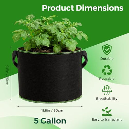 CHRORINE 6-Pack 5 Gallon Grow Bags 300G Thickened Aeration Fabric Pots with Handles Suitable for Planting Plants Flowers and Fruits - size: 5 Gallon