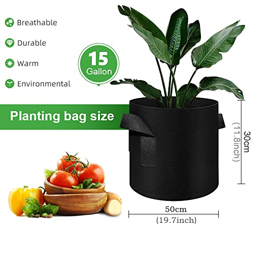 5 Pack 15 Gallon Grow Bags, Heavy Duty Thickened Nonwoven Fabric Pots with Handles, Planter Grow Bags for Vegetables/Flower/Plant/Fruits, Black - color: Black, size: 15 Gallon