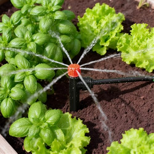 30 Pack Quick Connect Drip Emitters with Stake for 1/4" Irrigation Tubing, Adjustable 360 Degree Water Flow Irrigation Sprayer On 5" Stake Garden Irrigation Dripper for Watering System - color: Push Stream Emitter-30P
