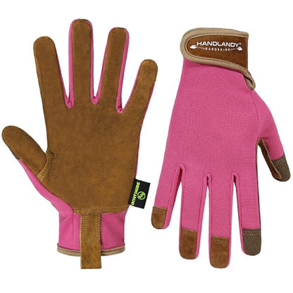 HANDLANDY Gardening Gloves for Women, Leather Garden Glove, Gardener Gift - color: Hot Pink, size: Large (Pack of 1)