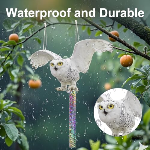 2PCS Fake Owl to Keep Pigeon Away from Balcony Flat Paper Garden Owl to Scare Woodpecker Away from House Hanging Plastic Owls with Reflective Tape Pigeons Scare Devices for Outdoor Porch Patio Roof - color: White 2pcs