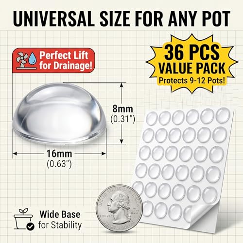 36pcs Pack Clear Self-Adhesive Anti-Slip Plant Risers Suitable for/Outdoor Pots, Invisible Planter Feet Elevators with Optimal Drainage (Clear) - color: Clear