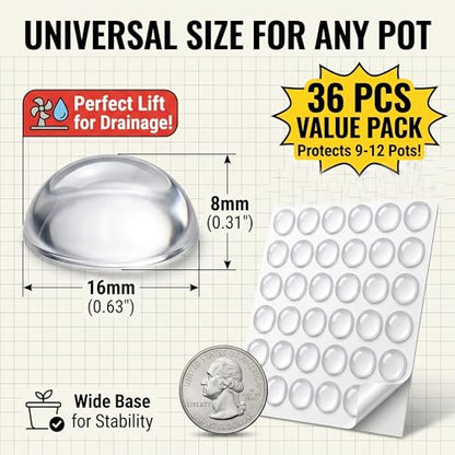 36pcs Pack Clear Self-Adhesive Anti-Slip Plant Risers Suitable for/Outdoor Pots, Invisible Planter Feet Elevators with Optimal Drainage (Clear) - color: Clear