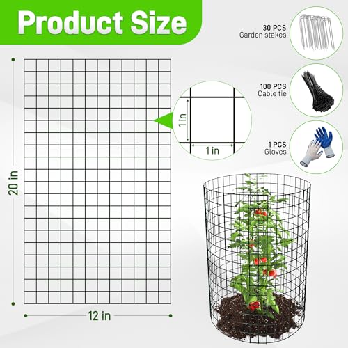 8 Pack 20x12 inch Plant Protector, Wire Garden Cages with Stakes & Ties - size: 24PCS-20"x 12"