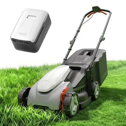 Litheli 14 Inch Battery Lawn Mower with 8.0Ah Long-Life Battery, Brushless Push Mower for Small-Sized Yards, 5-Position Height, 9 Gallon Bag, Lightweight Design - color: White