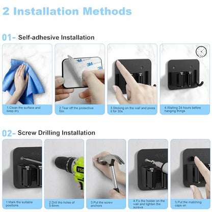 4 Pack Broom Holder Wall Mount, 304 Stainless Steel Mop Organizer with Hook - color: C-Black, size: 4PCS Gripper