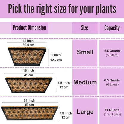 LaLaGreen Modern Black Wall Planter (24 in, 4 Pack) Window Flower Box - size: 24" (61cm) x 4 pack
