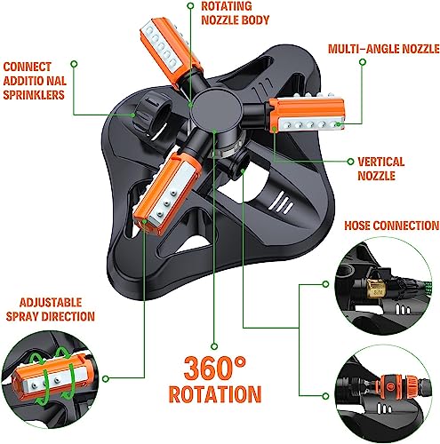 Garden Sprinkler,Upgrade Lawn Sprinklers Automatic 360 Degree Rotating Irrigation Grass Water Sprayer System,Garden Hose Sprinkler for Yard/Built in 36 Units Angle Spray Nozzles(Orange)-1Pack - color: Orange