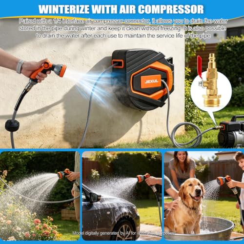 Retractable Garden Hose Reel 1/2 Inch x 100+10 ft, Wall Mount Metal Base