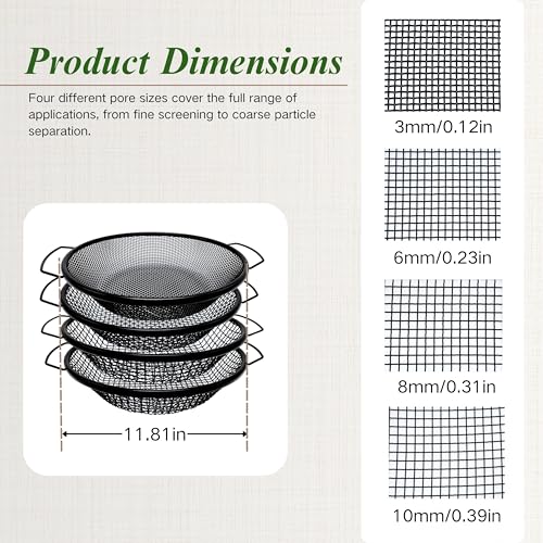 4Pcs Soil Sifter for Gardening, 3,6,8,10mm Grid Rock Sifter for 5 Gallon Bucket, Dirt Sifter, Compost Sifter for Capturing Dirt, Sand, Rocks, and Filtering Compost (Black) - color: 4PCS-Black(3,6,8,10mm)
