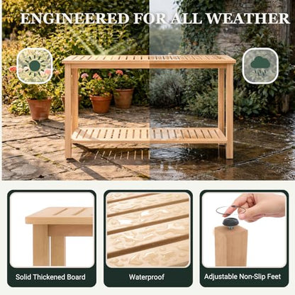 48" Narrow Outdoor Console Table, Sofa Buffet Serving Patio Table - color: Natural