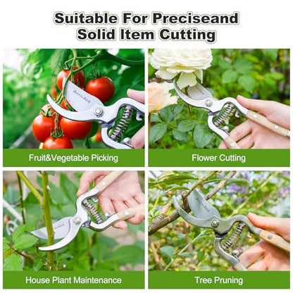 Berry&Bird 8'' Bypass Pruning Shears with Wooden Handle, Curved Blade Garden Hand Pruner, Stainless Steel Scissors Ultra Sharp Clippers for Gardening Trimming Cutting Bonsai Plant Flower & Picking - style: 8'' Curved Blade Scissors