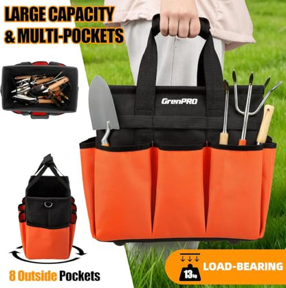 GRENPRO Garden Tool Bag, 10 Pockets, Adjustable Shoulder Strap, Orange - size: 13" Garden Tool Bag Orange