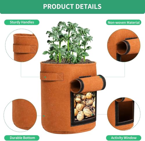 5-Pack 7 Gallon Grow Bags with Harvest Window 300g Thickened Nonwoven Fabric Heavy Duty Plant Pots for Vegetables, Potato, Tomatoes Carrots Gardening Containers with Handles Orange