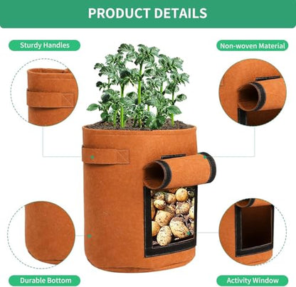 5-Pack 7 Gallon Grow Bags with Harvest Window 300g Thickened Nonwoven Fabric Heavy Duty Plant Pots for Vegetables, Potato, Tomatoes Carrots Gardening Containers with Handles Orange
