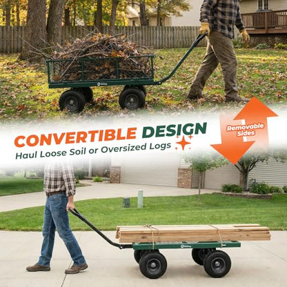 Sekey Steel Garden Cart, 1000 lb Capacity, Removable Sides, 10 in Tires - color: Green, size: 1000LBS