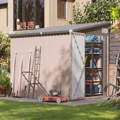 Aoxun 4x6 FT Lean-to Metal Storage Shed,Sloped Roof Outdoor Garden Cabinet - size: 4x6 FT