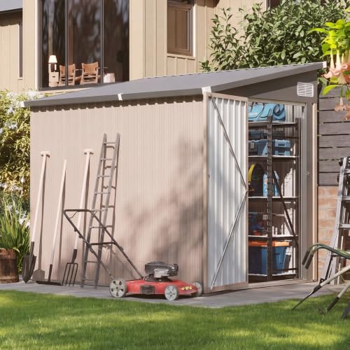 Aoxun 4x6 FT Lean-to Metal Storage Shed,Sloped Roof Outdoor Garden Cabinet - size: 4x6 FT
