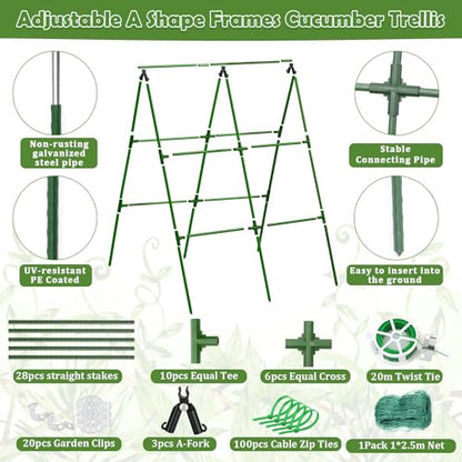 Cucumber Trellis for Raised Beds, 31 X 47 Inch Adjustable Size A-Frame Garden Trellis for Climbing Plant Outdoors with Climbing Net and Plant Support Clip for Vegetable Grape Tomato Garden Supplies - size: 1pack 31 x 47 Inch