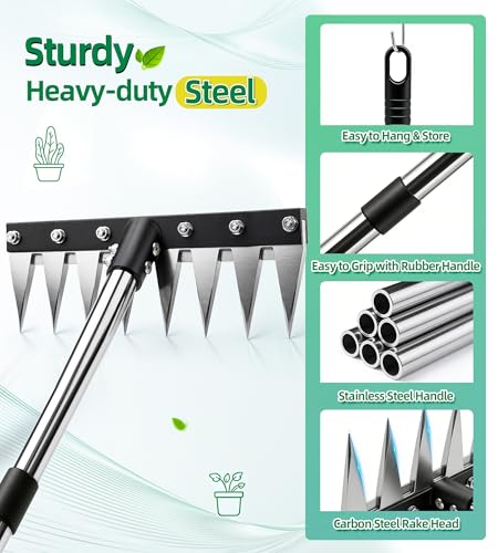 Weeding Rake Puller Tool for Garden,Heavy Duty Iron Weed Puller Cutter Tool - style: 8 Teeth