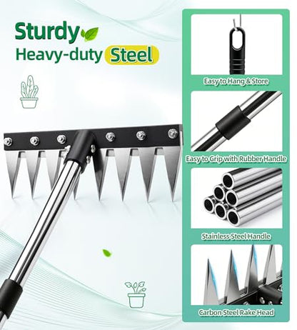 Weeding Rake Puller Tool for Garden,Heavy Duty Iron Weed Puller Cutter Tool - style: 8 Teeth