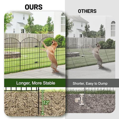 Metal Garden Fence with Gate 42 in x 23.3 ft, No-Dig Outdoor Dog Fence - size: 42"Hx23.3ft (Gate+9Panels)