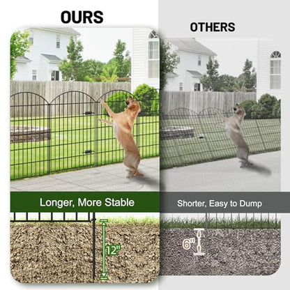 Metal Garden Fence with Gate 42 in x 23.3 ft, No-Dig Outdoor Dog Fence - size: 42"Hx23.3ft (Gate+9Panels)