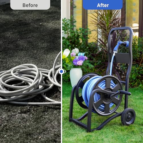 Garden Hose Reel Cart, Heavy Duty Metal Water Hose Cart with Wheels, Holds 200FT x 5/8" Hose, Leak-Proof Aluminum Water System, Anti-Burst Wheels, Ergonomic Crank, Outdoor Rust-Resistant