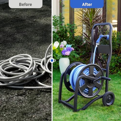 Garden Hose Reel Cart, Heavy Duty Metal Water Hose Cart with Wheels, Holds 200FT x 5/8" Hose, Leak-Proof Aluminum Water System, Anti-Burst Wheels, Ergonomic Crank, Outdoor Rust-Resistant
