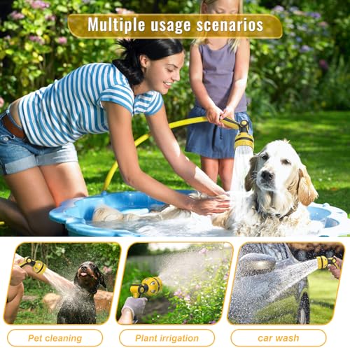 Garden Hose Nozzle, Heavy Duty Water Hose High Pressure Sprayer with 10 Watering Patterns, Thumb Control On Off Valve, for Watering outdoor Plants & Lawn, Car & Pet Washing（Yellow） - color: Yellow