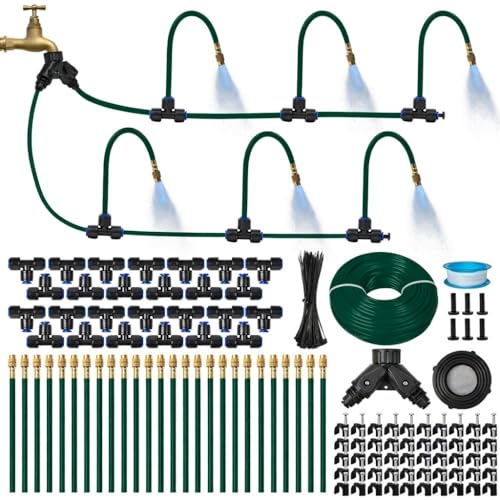 33Ft 1/4" Drip Irrigation System for Garden – 23 Adjustable Copper Nozzles, Automatic Atomizing Sprinkler System for Outdoor Plants Raised Bed, Yard, Potted Plants & Lawn - Green - size: 110FT 1/4'' Main tube