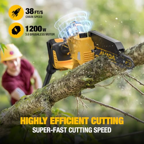 2-IN-1 Cordless 8-Inch Pole Saw & Chainsaw for DeWALT 20V MAX Battery - 1200W Brushless Motor, Total Reach of Max 15.9 FT, Lightweight, 8"&6"Electric Pole Saws for Tree Trimming Pruning (Tool Only)