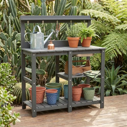 Outdoor Potting Bench Table with Metal Basin - color: Night Frost Gray Finish