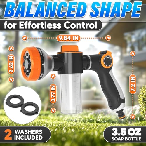 Garden Hose Nozzle with Soap Dispenser, 8 Patterns (Black, Orange) - color: Orange-Black