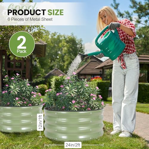 G GOOD GAIN Round Raised Garden Bed Outdoor, 2x2x1ft, 2Pcs, Olive Green - color: Olive Green, size: 2x2x1 FT (2 Packs)