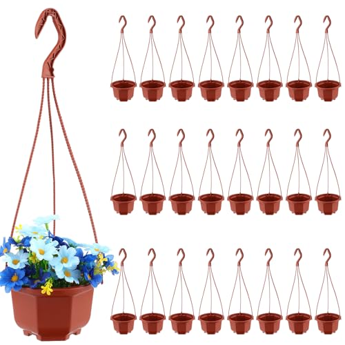 Roshtia 24 Pcs Hanging Planter Pot with Hook, Brown, 5 Inch - color: Brown, size: 5 Inch