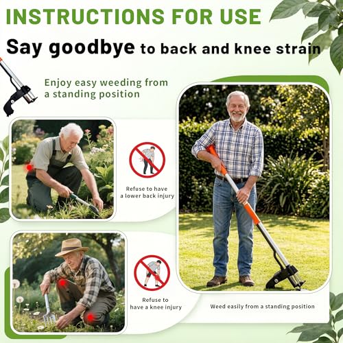 Standing Weed Puller Tool with 4 Claws, Upgraded Weed Remover Tool with Long Handle, Heavy Duty Weed Puller for Dandelion, Stand Up Weeder Root Removal Tool for Garden Lawn Yard