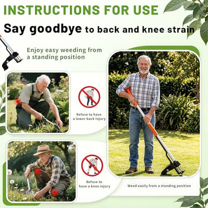 Standing Weed Puller Tool with 4 Claws, Upgraded Weed Remover Tool with Long Handle, Heavy Duty Weed Puller for Dandelion, Stand Up Weeder Root Removal Tool for Garden Lawn Yard